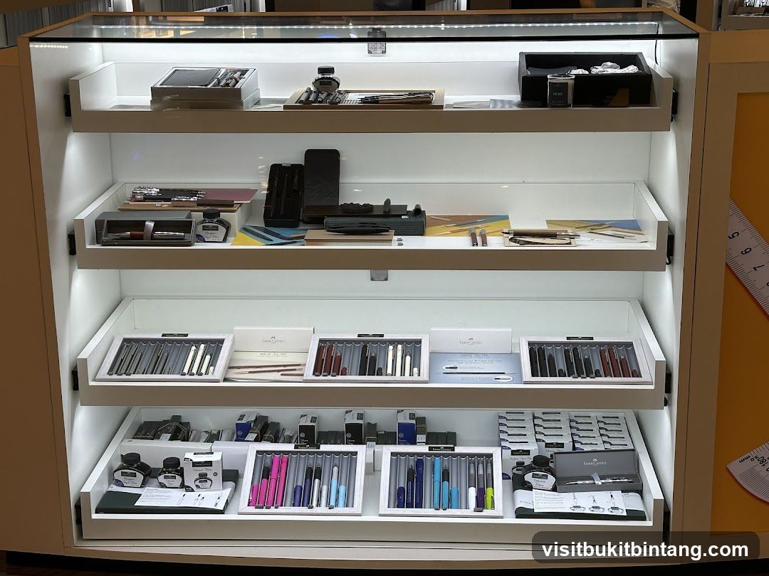 Display case with pens and ink