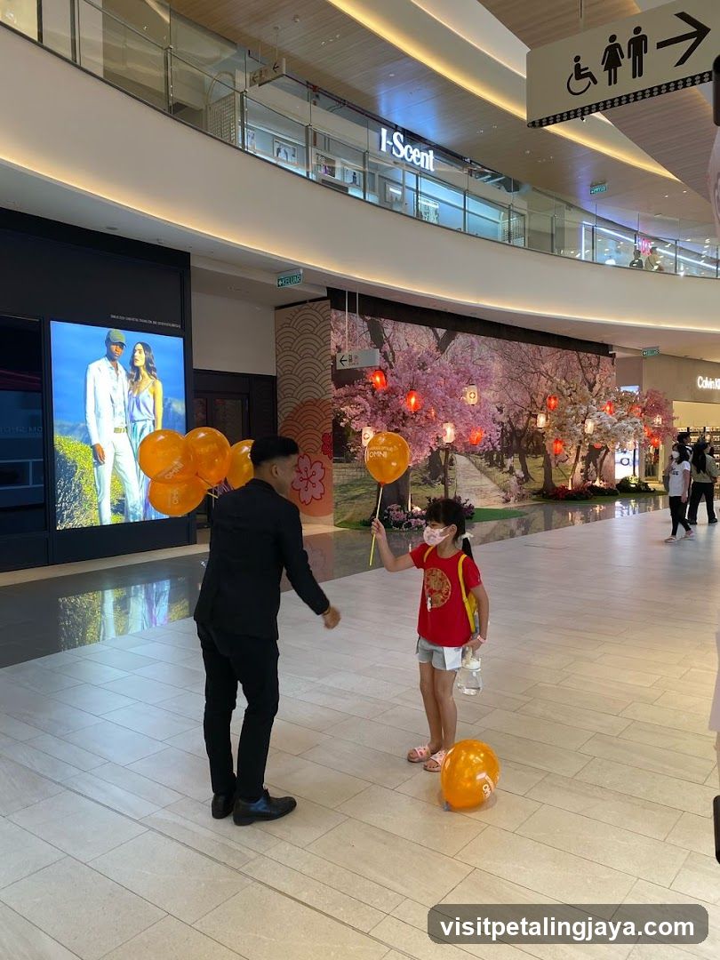 Shopping Mall Interior with Balloons