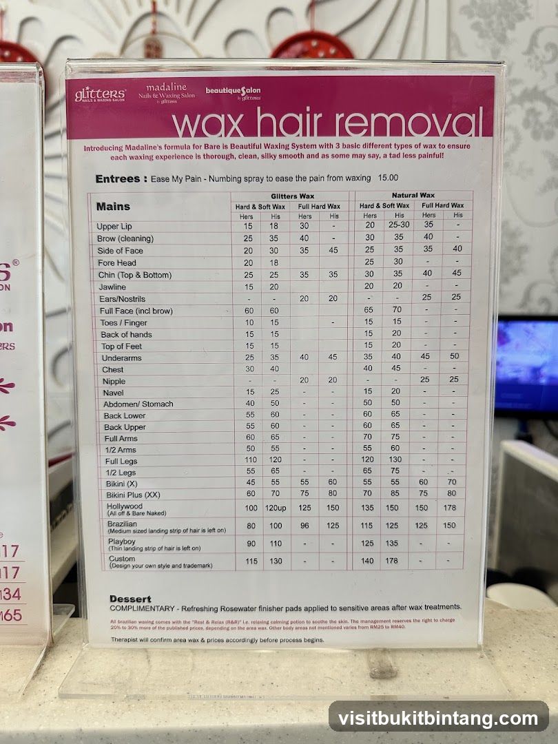 Wax Hair Removal Menu