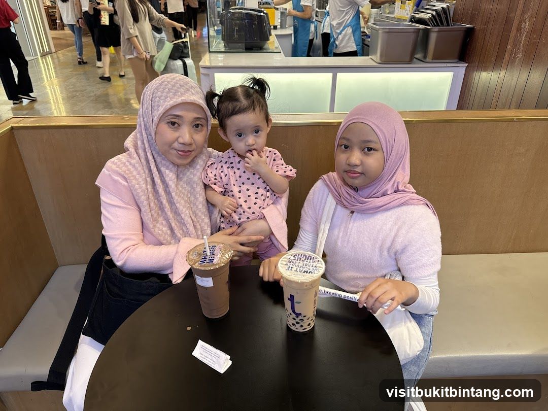Family enjoying drinks at a cafe