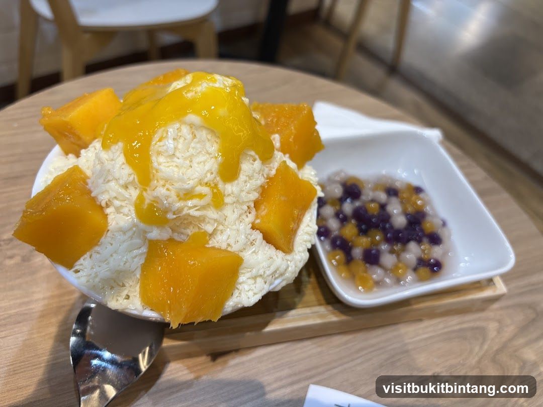 Mango shaved ice with taro balls