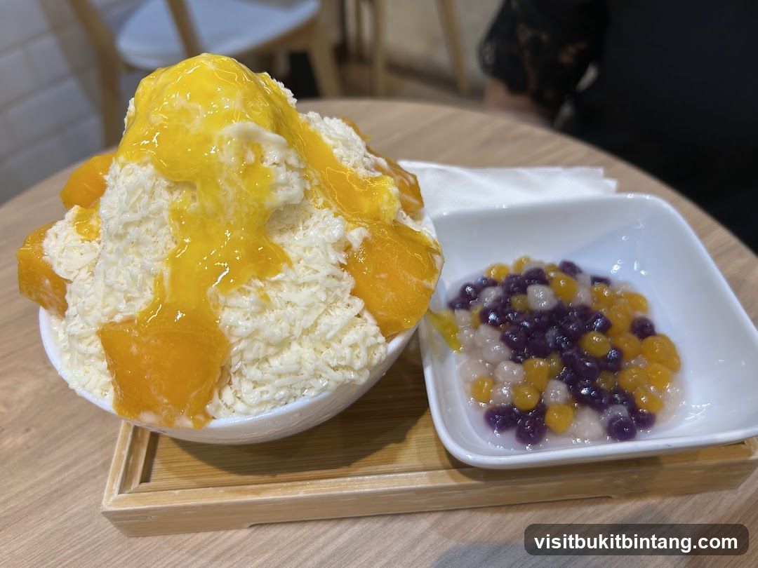 Mango shaved ice with taro balls