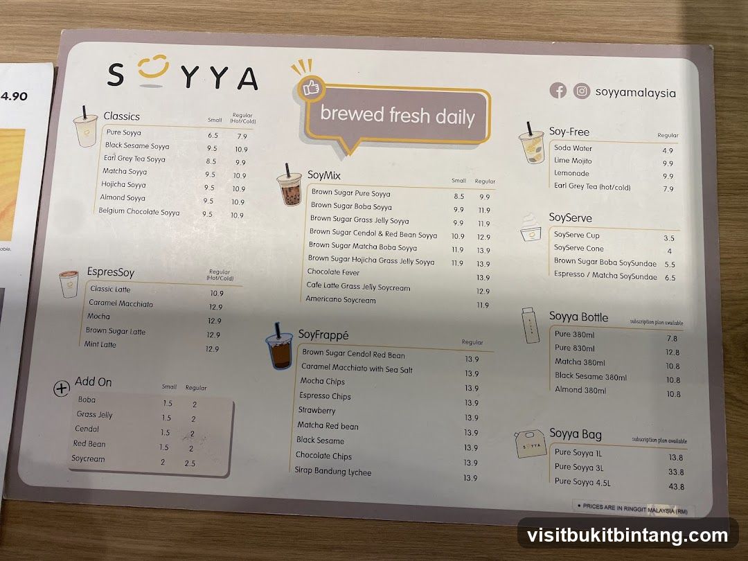 SOYYA Menu