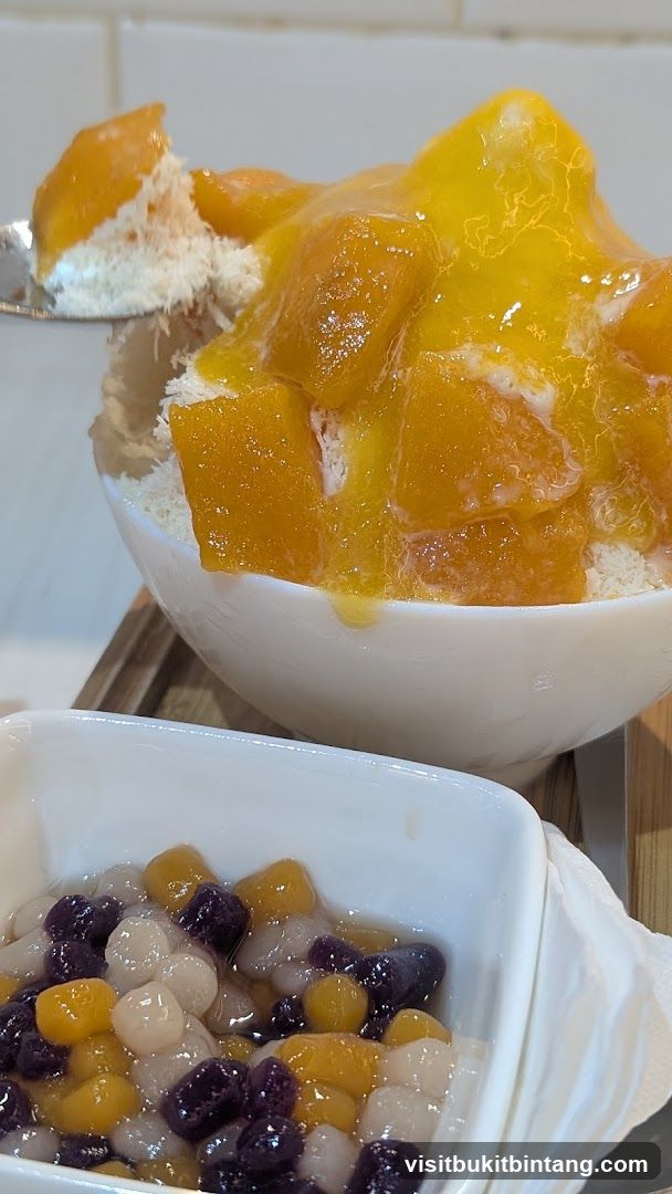 Mango shaved ice with taro balls