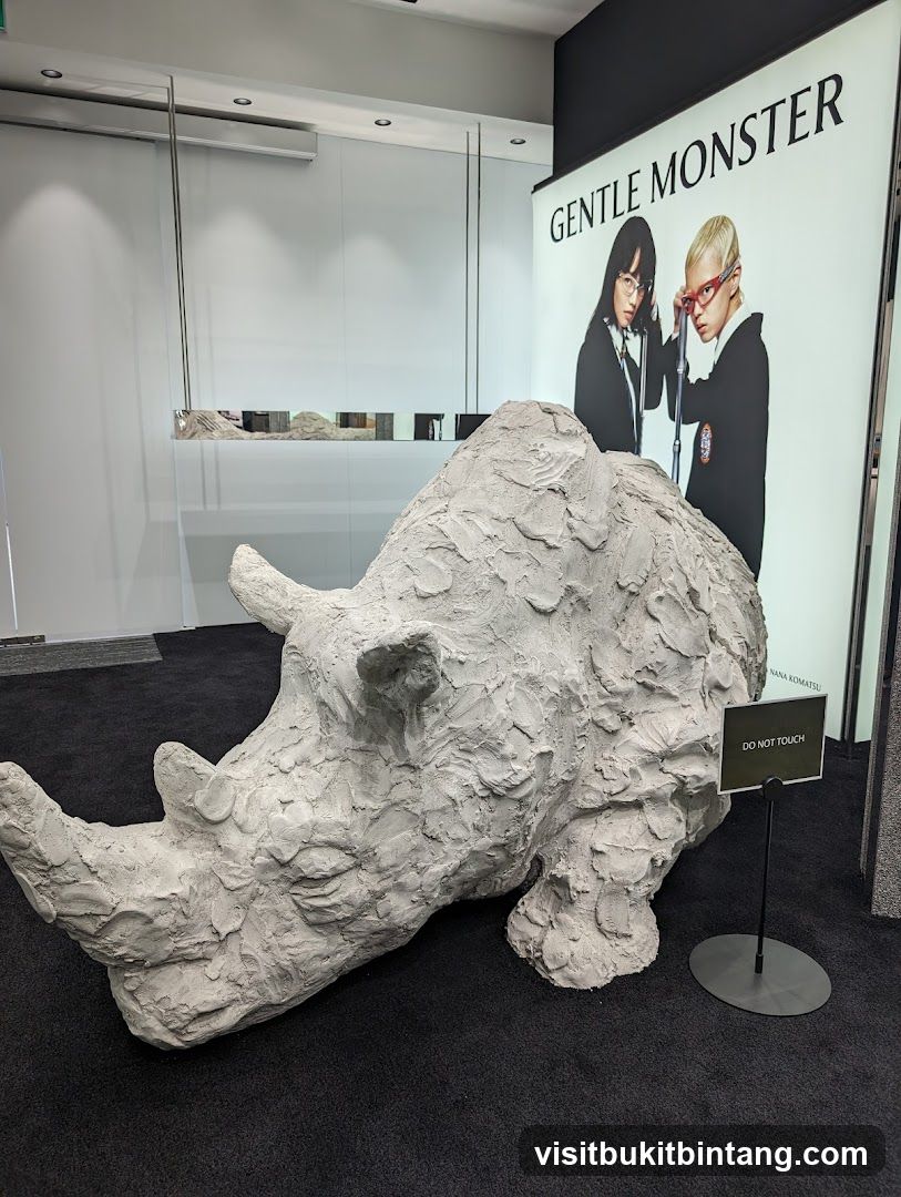 Rhino sculpture with Gentle Monster advertisement