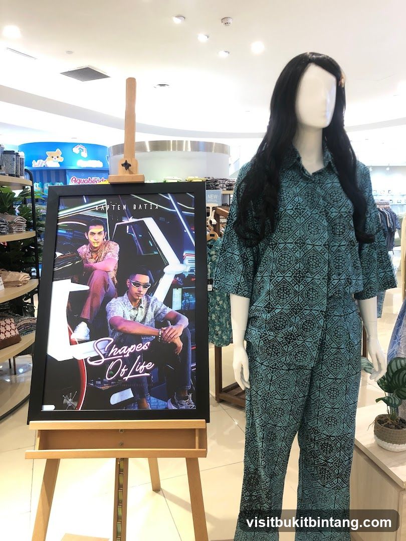 Mannequin wearing batik clothing with promotional poster