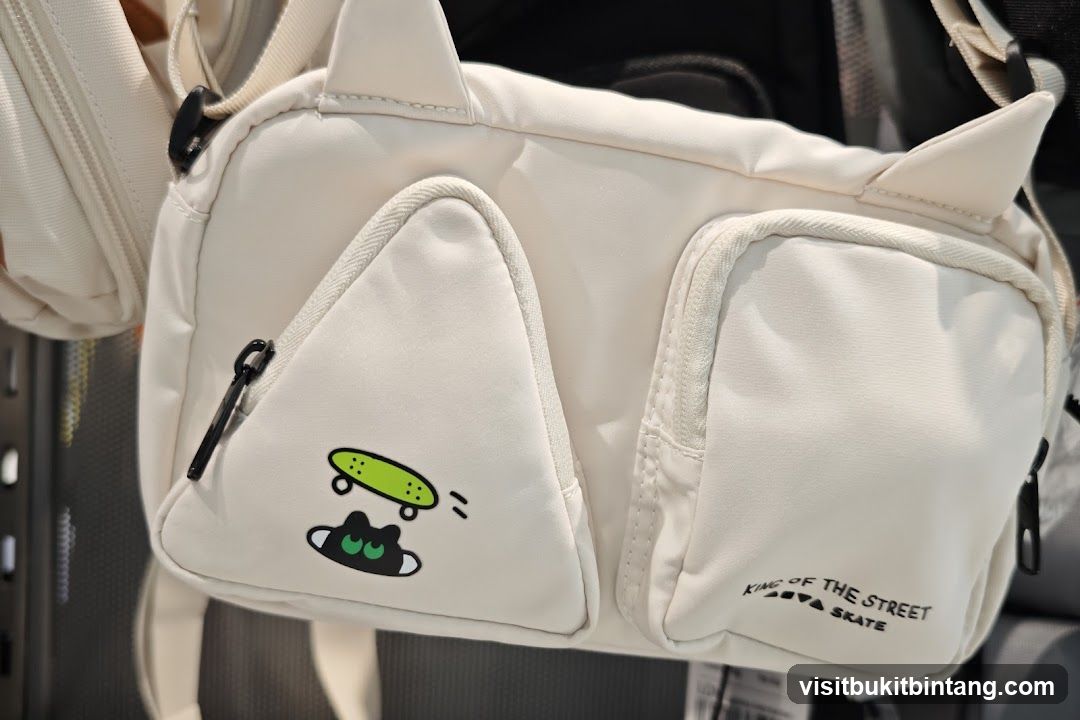 Cream Fanny Pack with Cat Ears and Skateboard Graphic