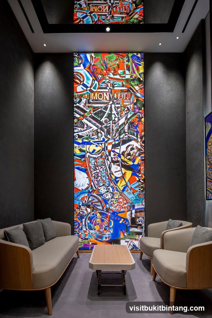 Modern waiting area with abstract art