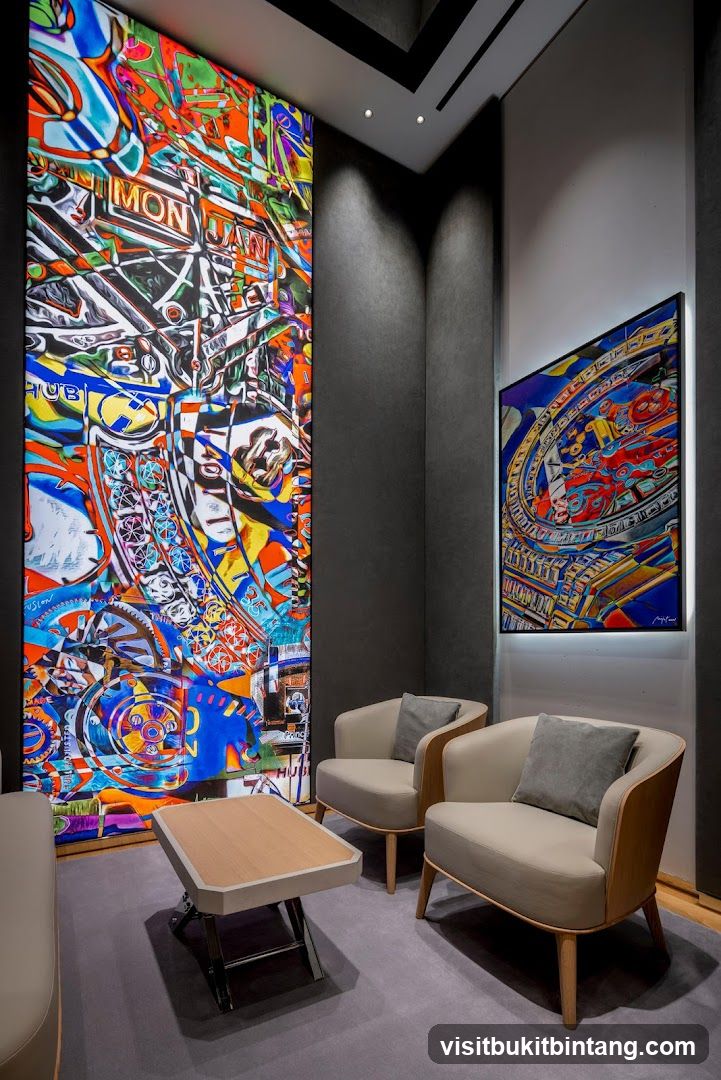 Modern waiting area with abstract art
