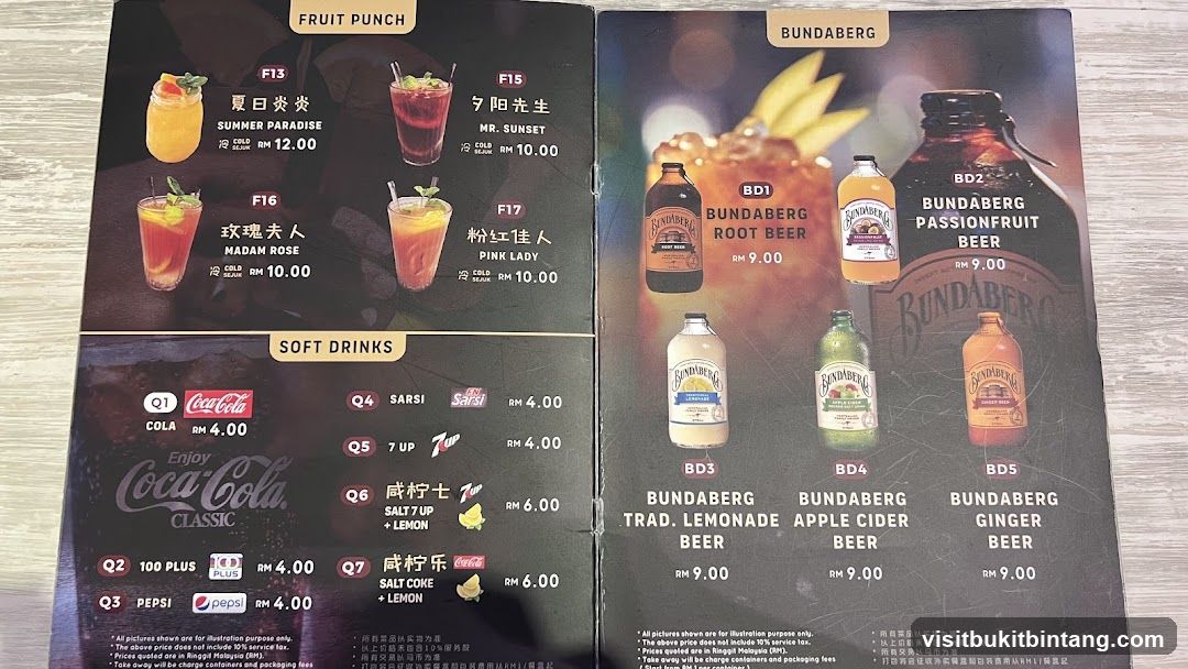 Fruit Punch and Soft Drinks Menu