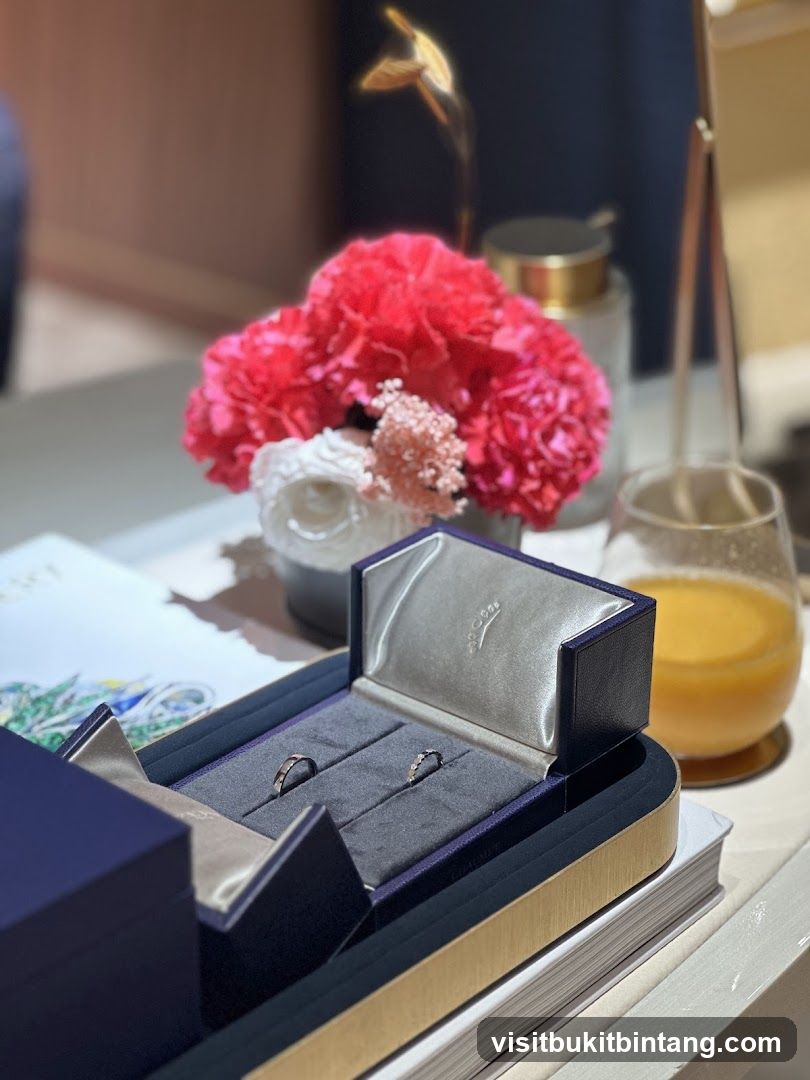 Jewelry display with rings and flowers