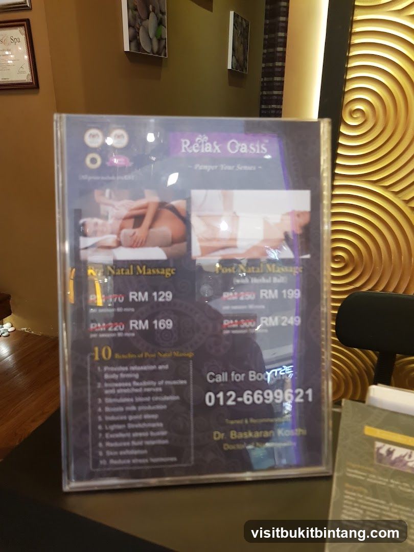 Relax Oasis Menu