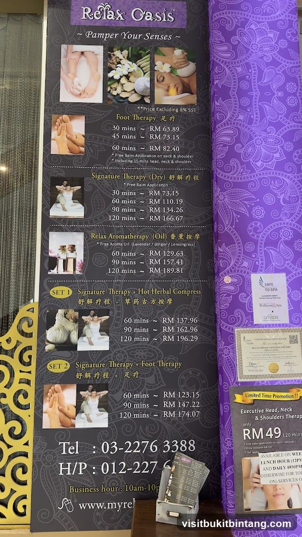 Relax Oasis Menu