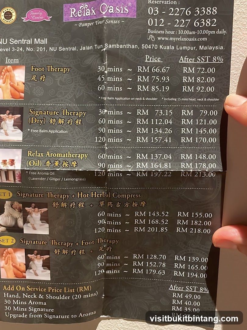 Relax Oasis Menu