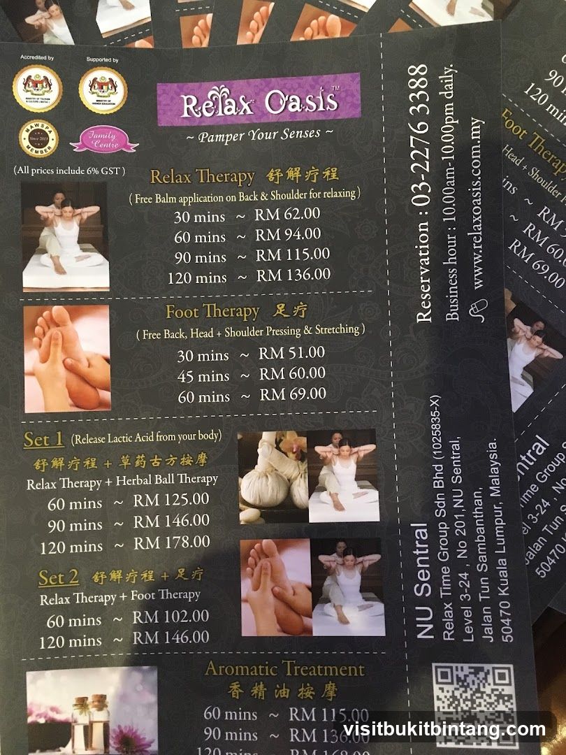 Relax Oasis Menu