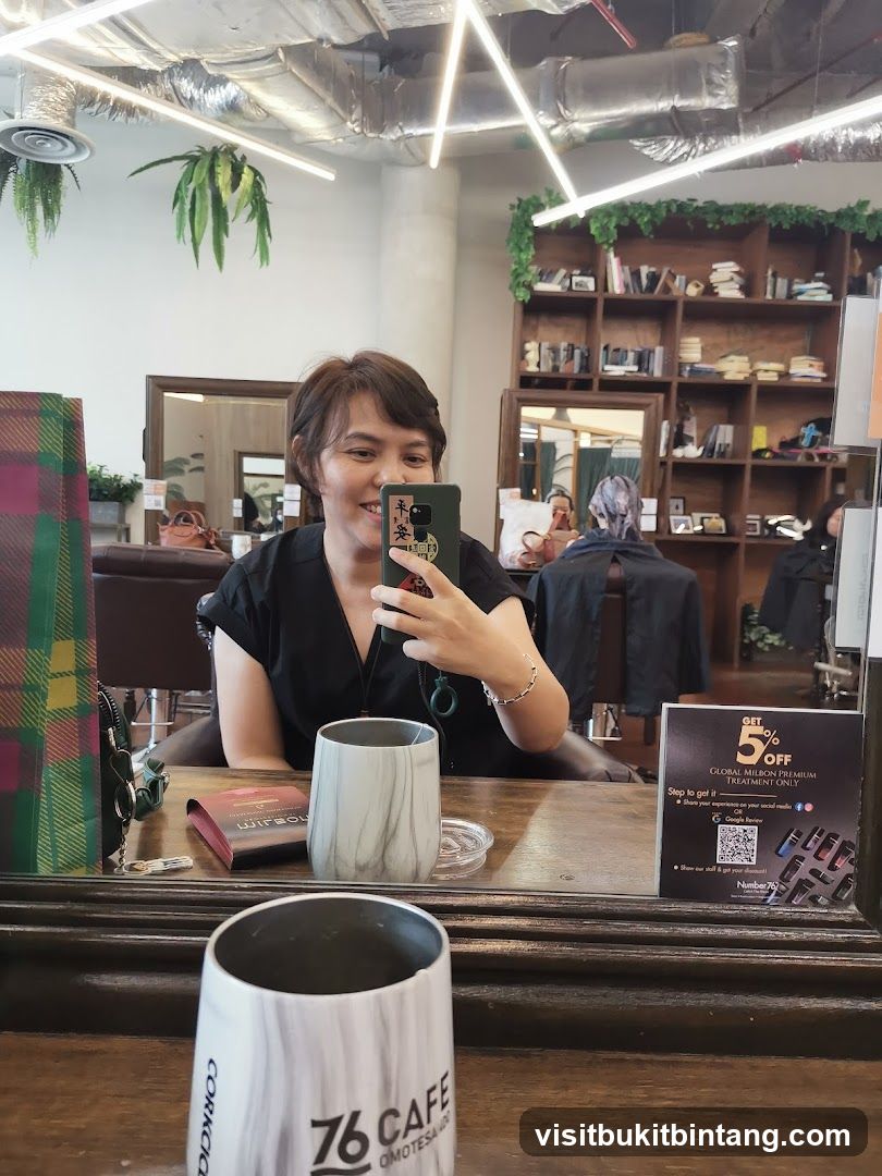 Woman taking a selfie in a salon