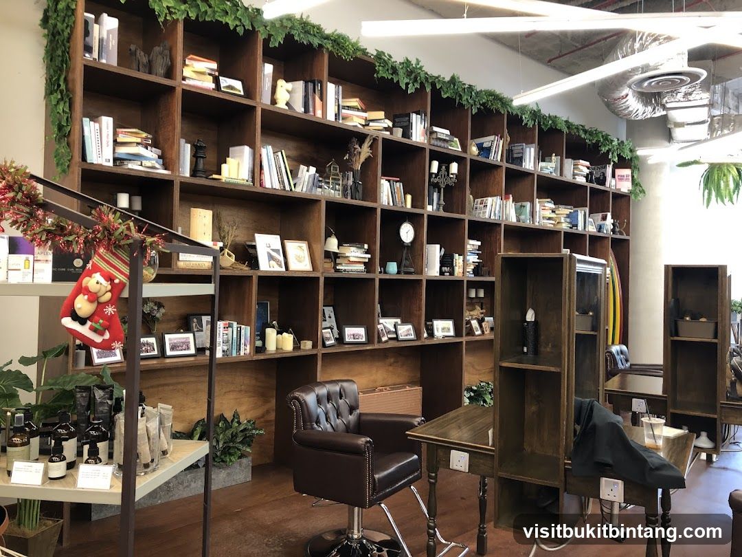 Salon Interior with Bookshelves and Styling Chairs