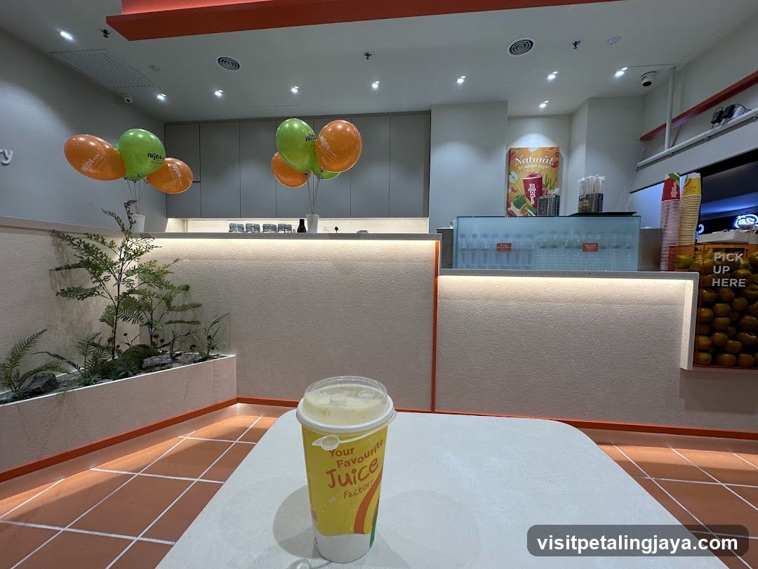 Juice Shop Interior with Drink on Table