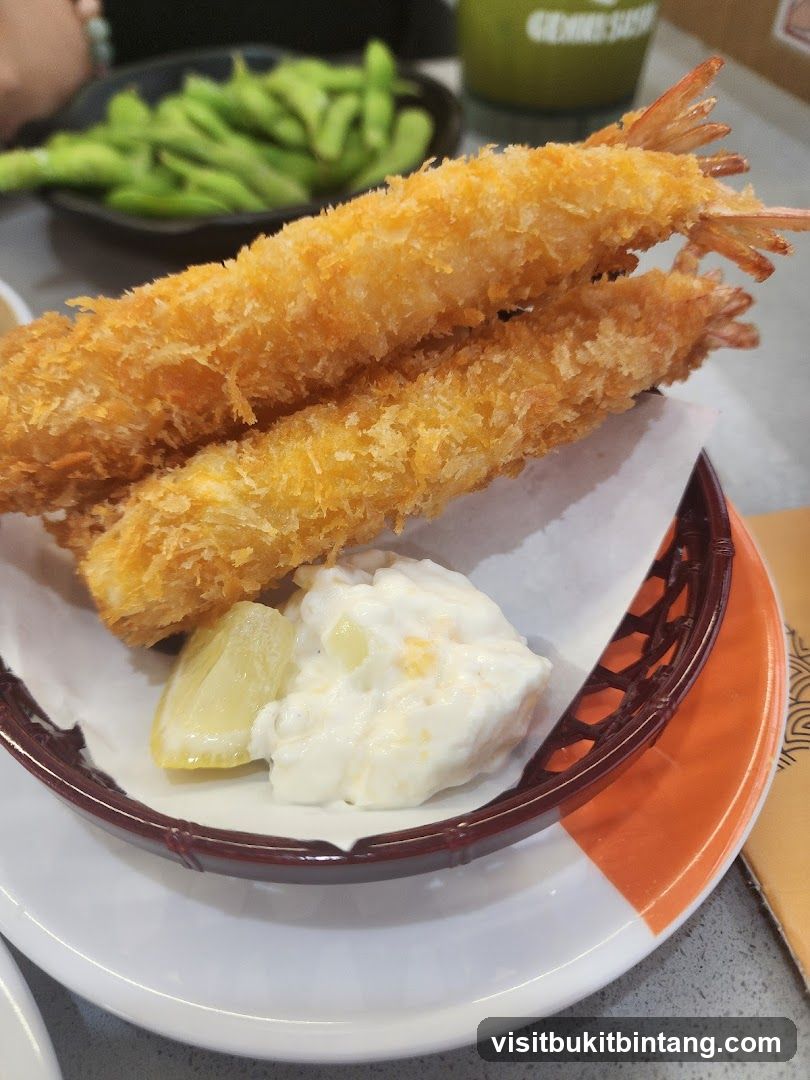 Fried Shrimp with Dip and Edamame