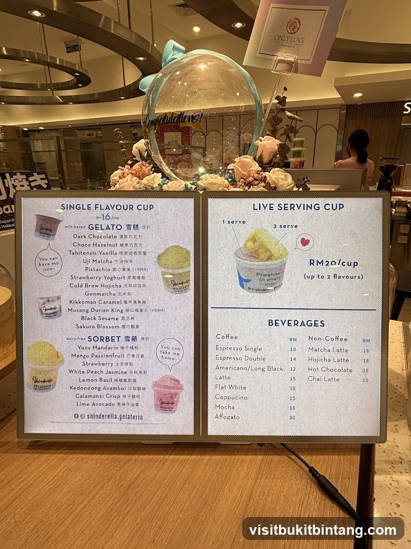 Shinderella Gelateria Menu