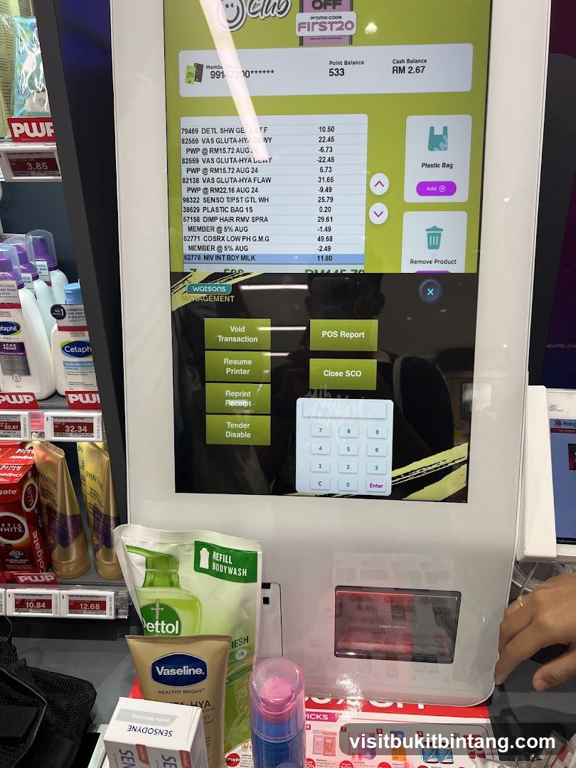 Self-checkout machine screen