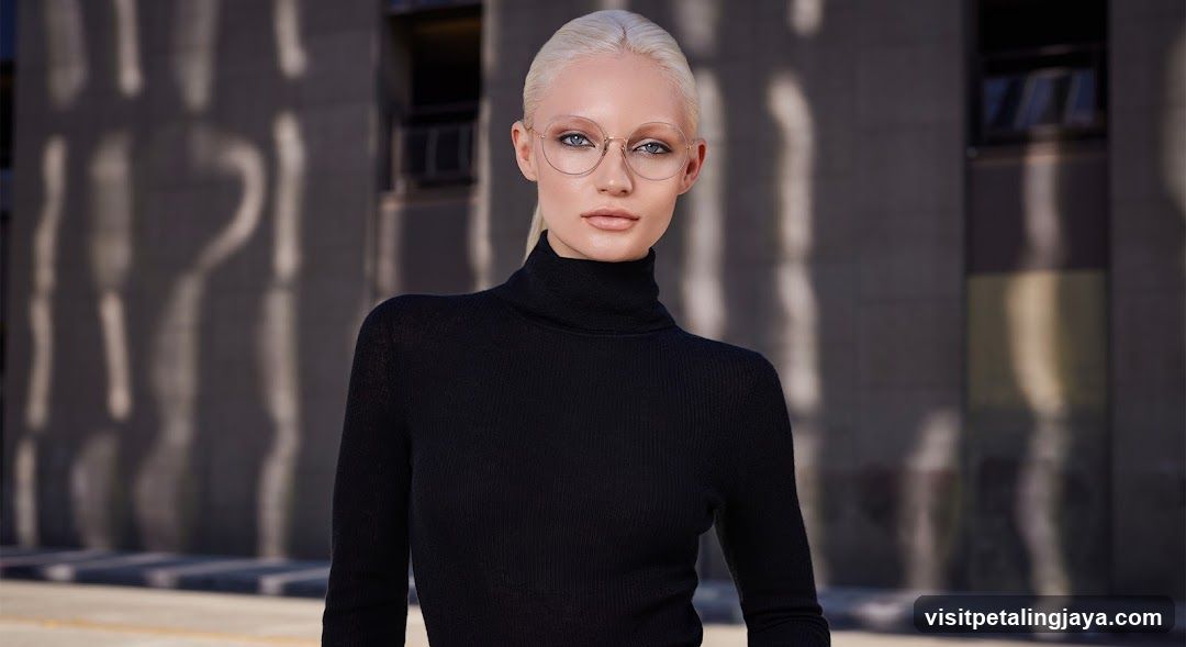 Blonde Woman in Black Turtleneck with Glasses