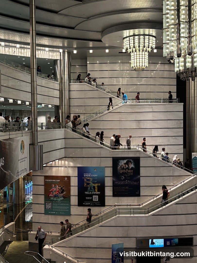 People on a grand staircase in a modern building
