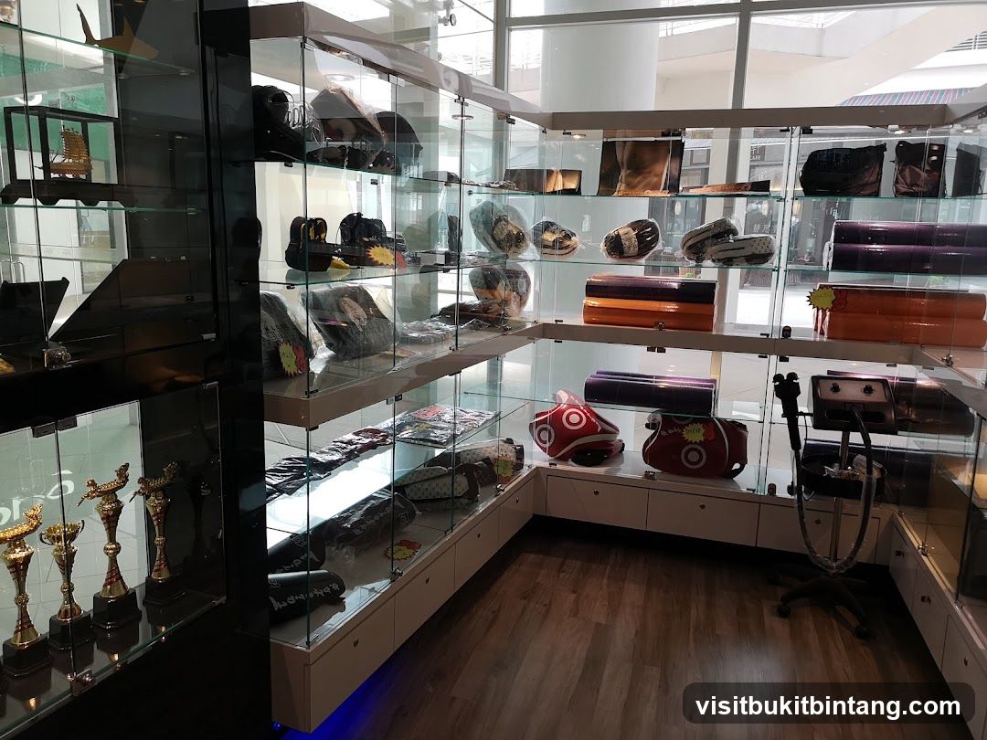 Display of various items in glass cabinets
