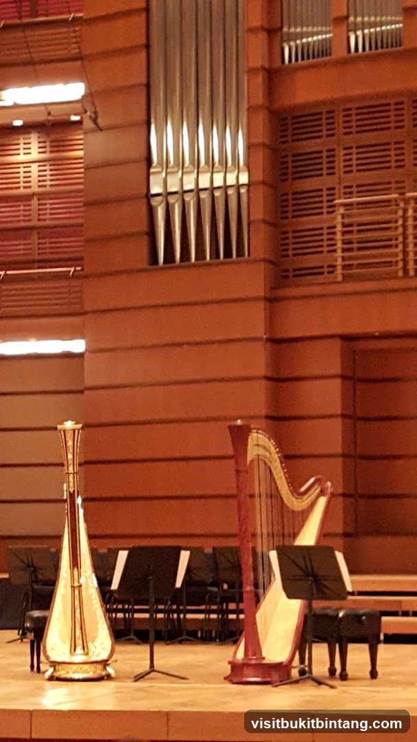 Concert Hall Stage with Harps and Organ