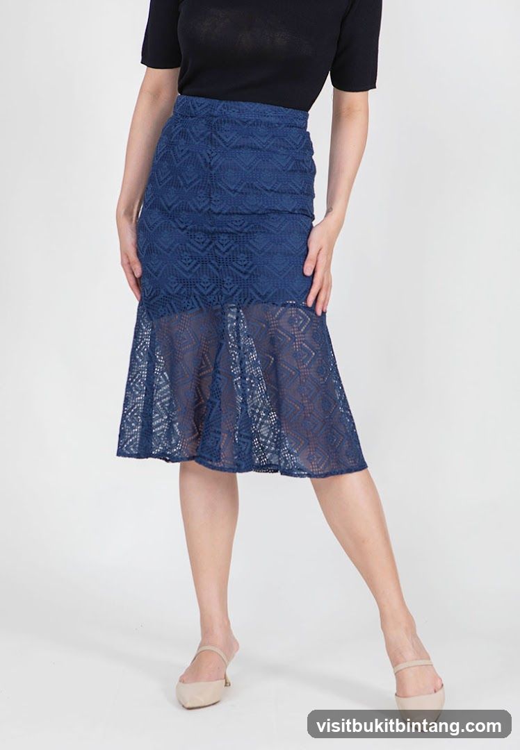 Woman in Blue Lace Skirt
