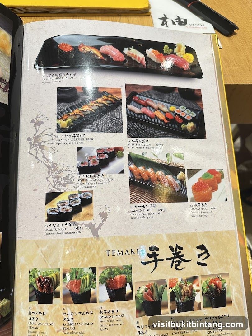 YUZU Japanese Restaurant Menu