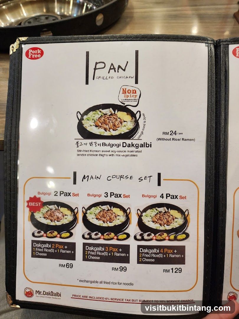 Pan Grilled Chicken Menu