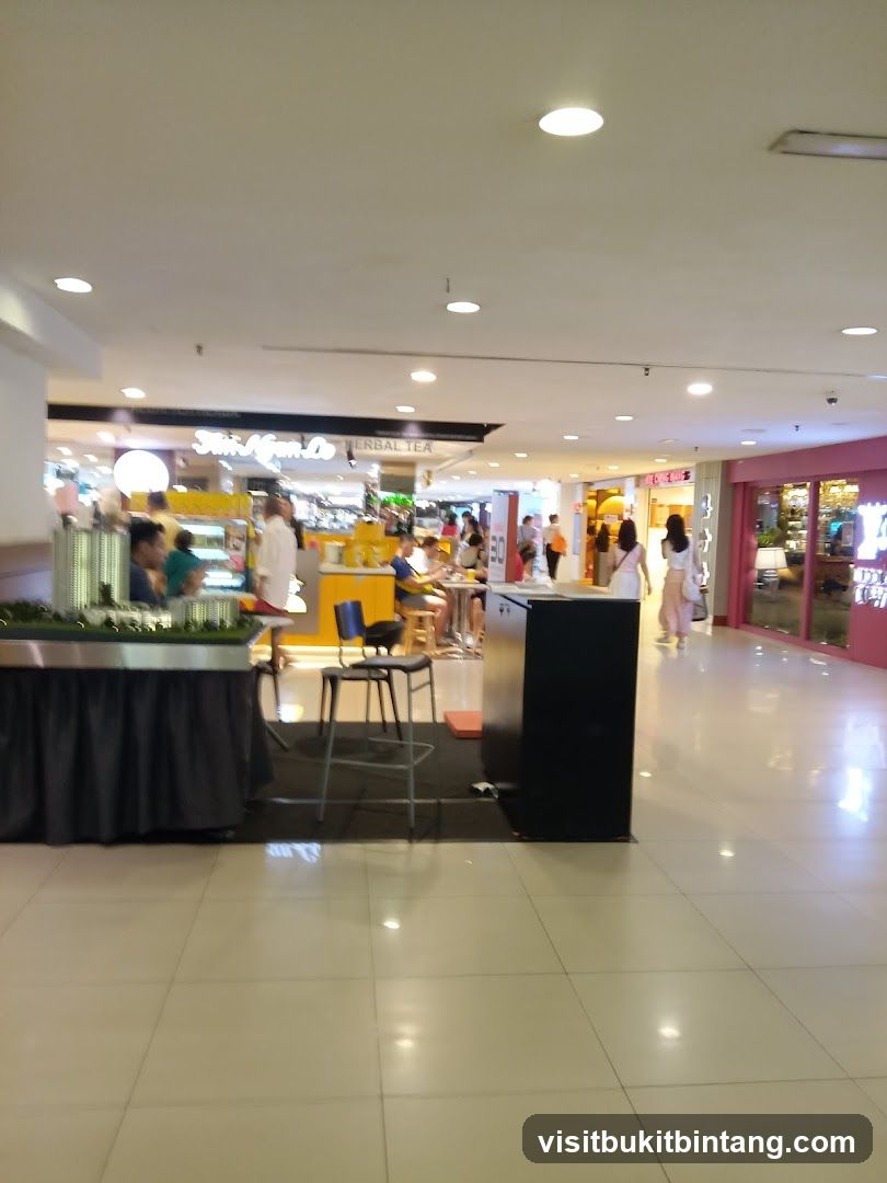 Mall Interior with Shops and People