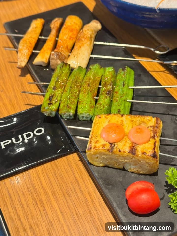 Skewers of grilled food