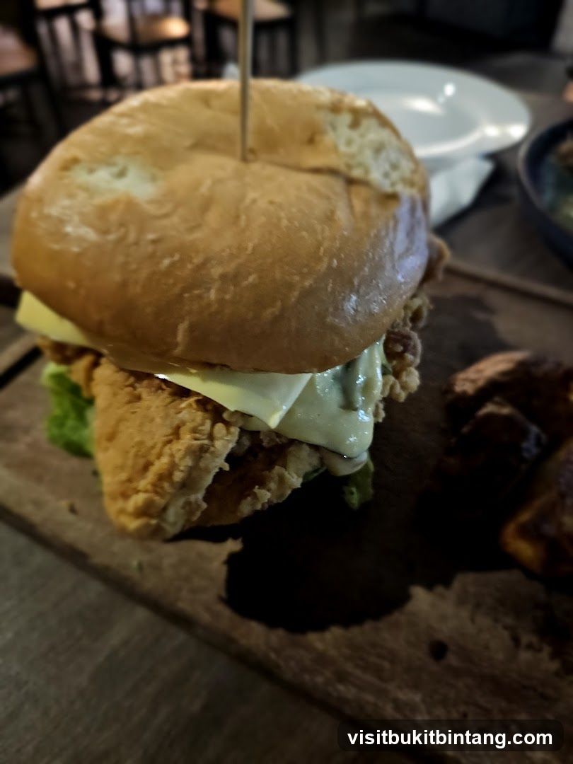 Burger on a Wooden Board