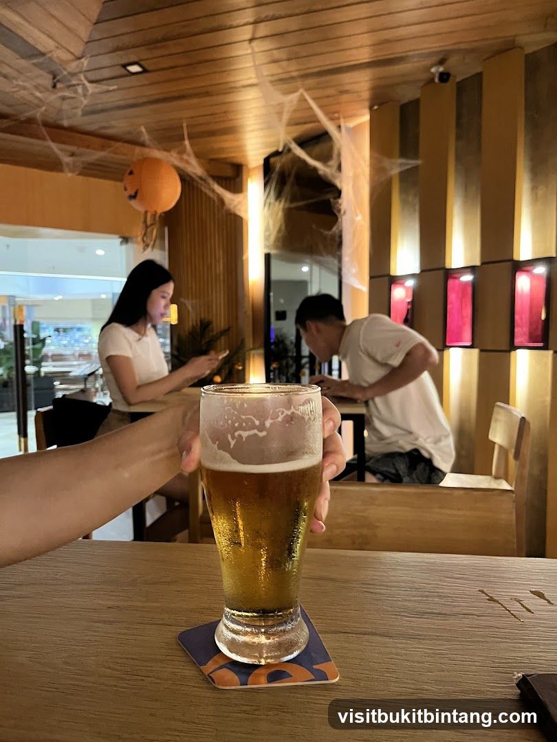 People at a bar with Halloween decorations