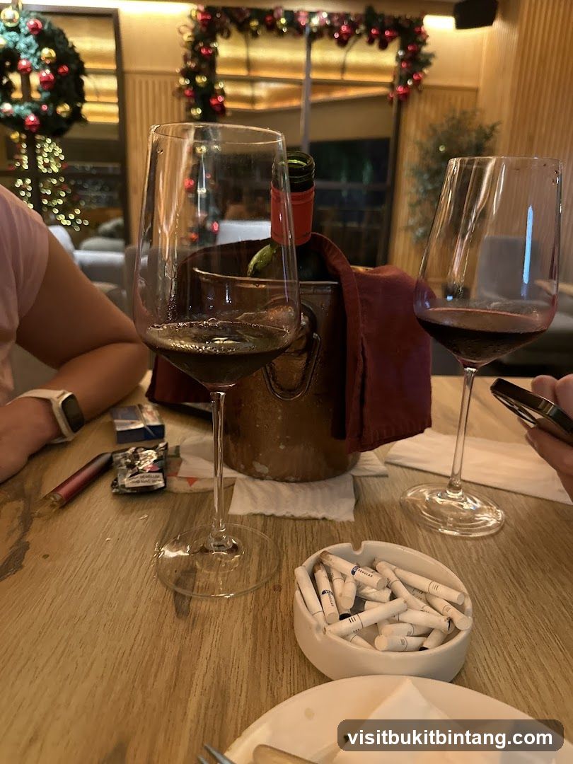 Table setting with wine and cigarettes