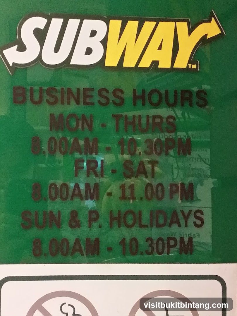 Subway Business Hours