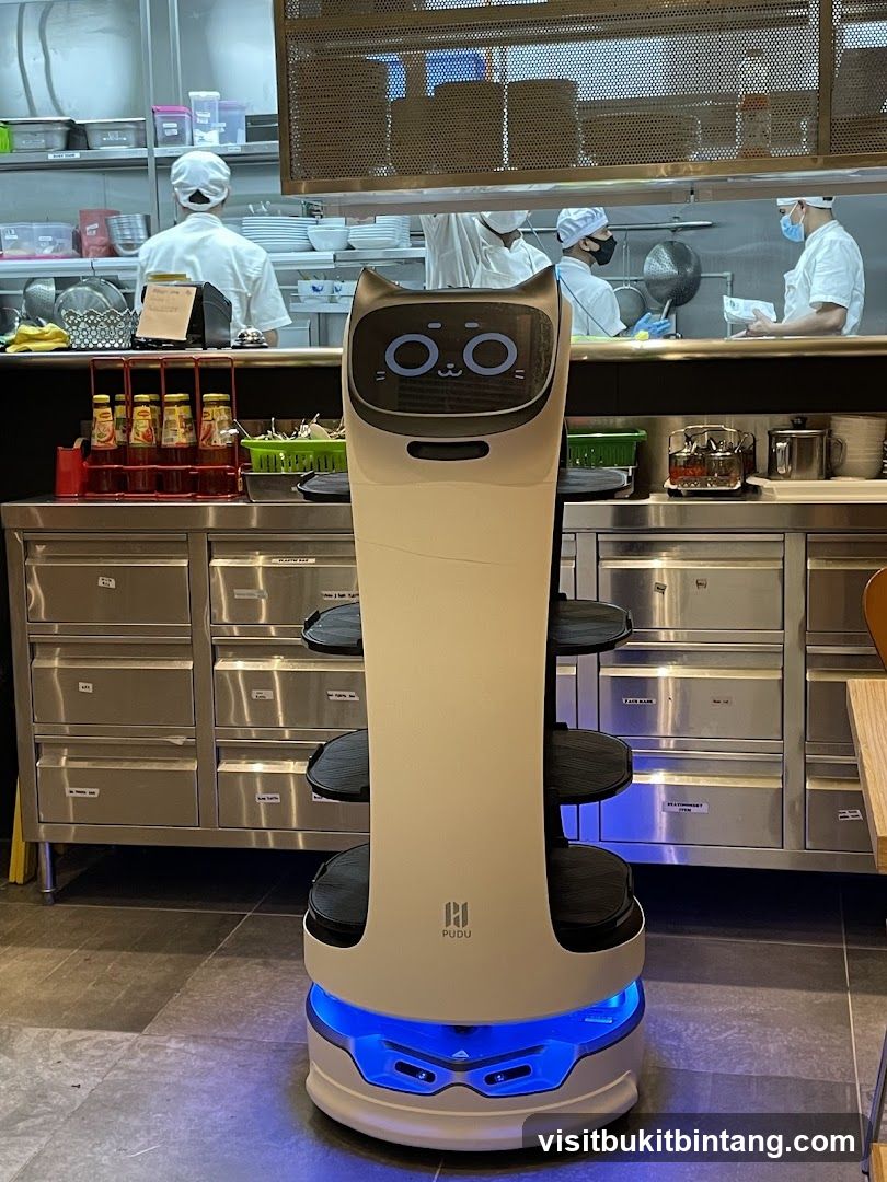 Robot waiter in a restaurant kitchen