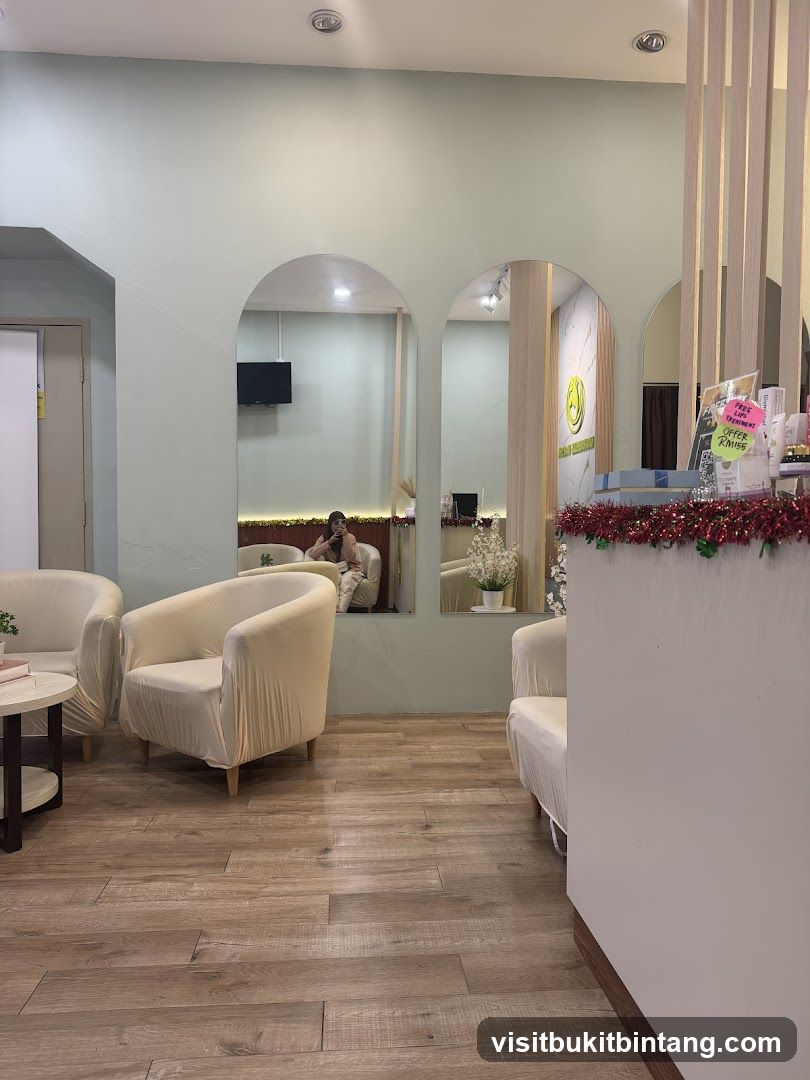 Waiting area with arched mirrors
