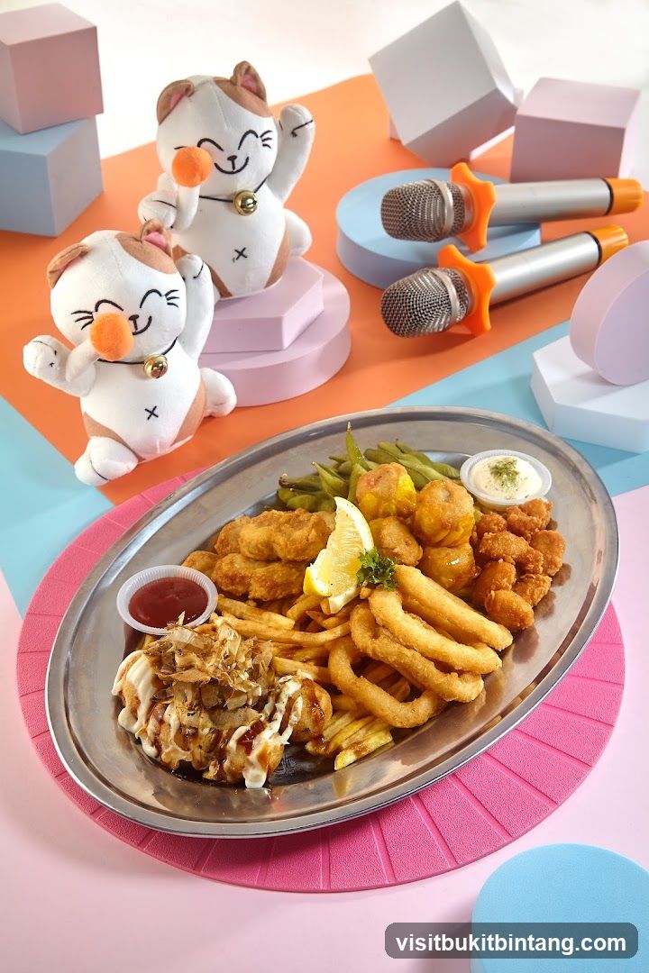 Platter of fried food with decorative elements