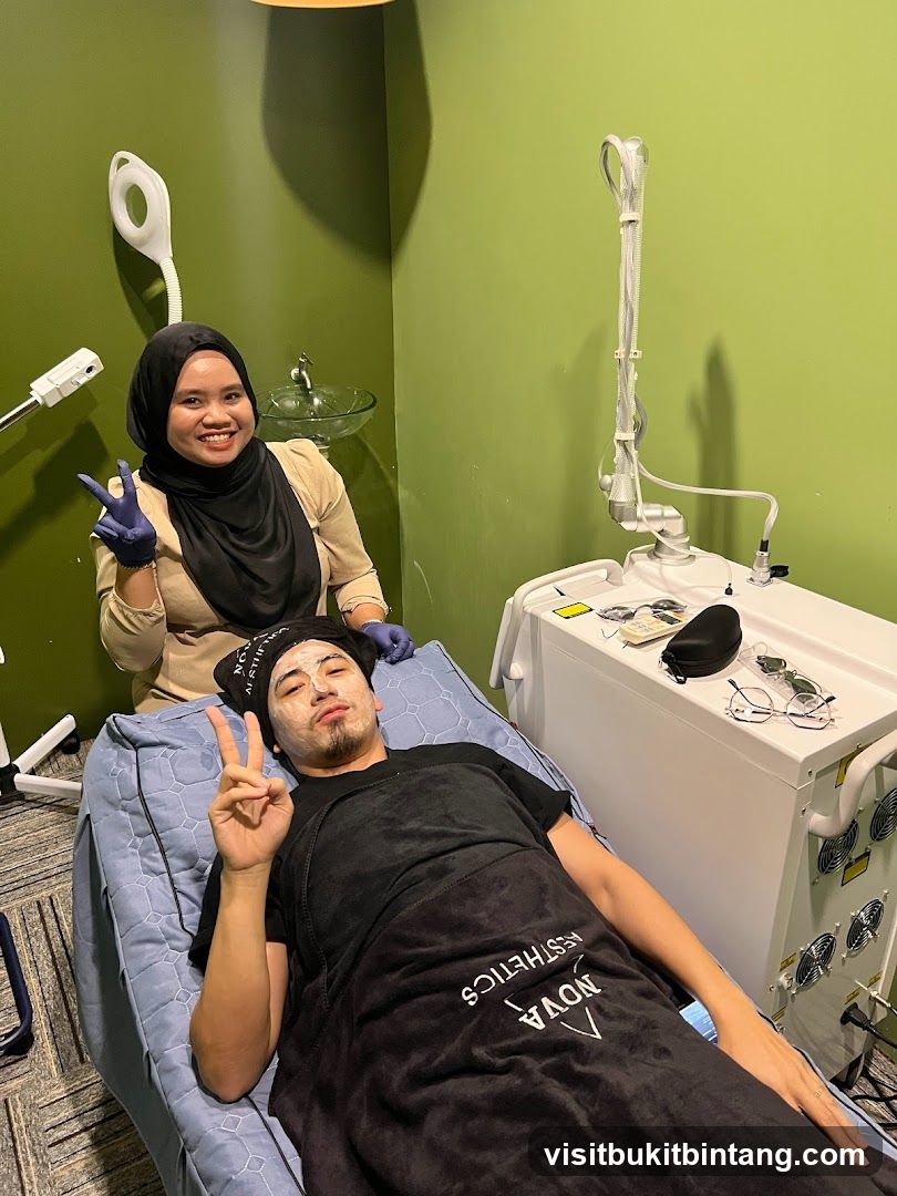 Client receiving facial treatment