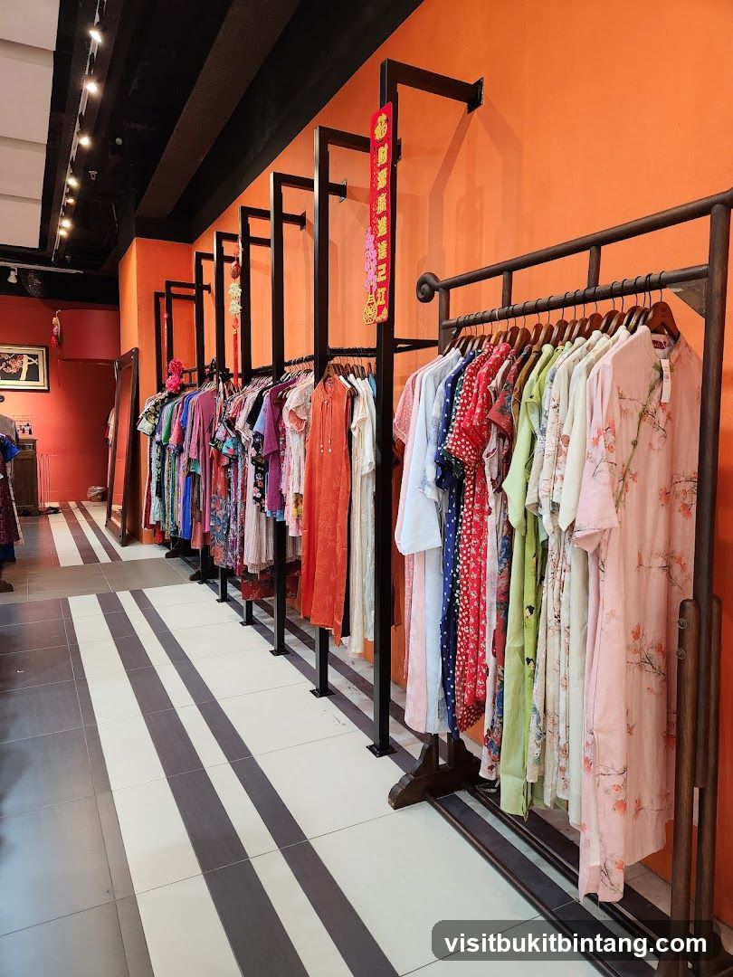 Clothing store interior with racks of dresses