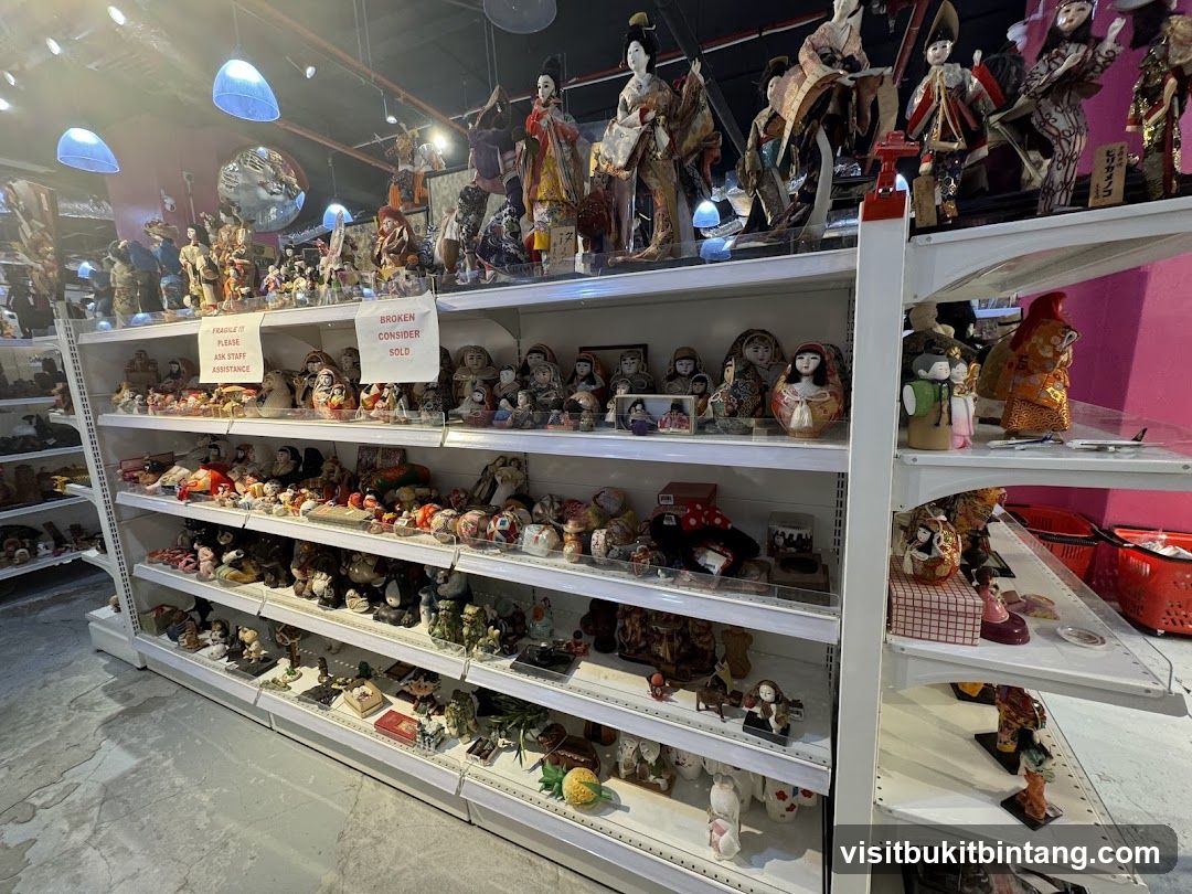 Display shelves with dolls and figurines