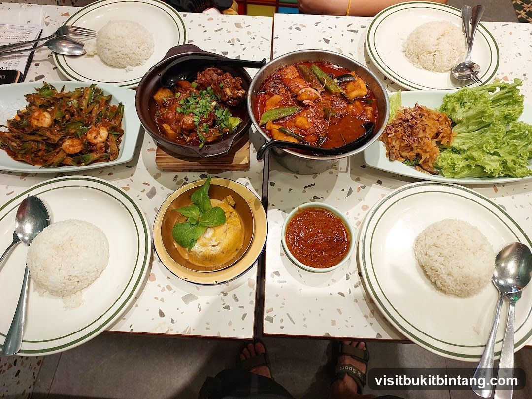 Table with various dishes and rice