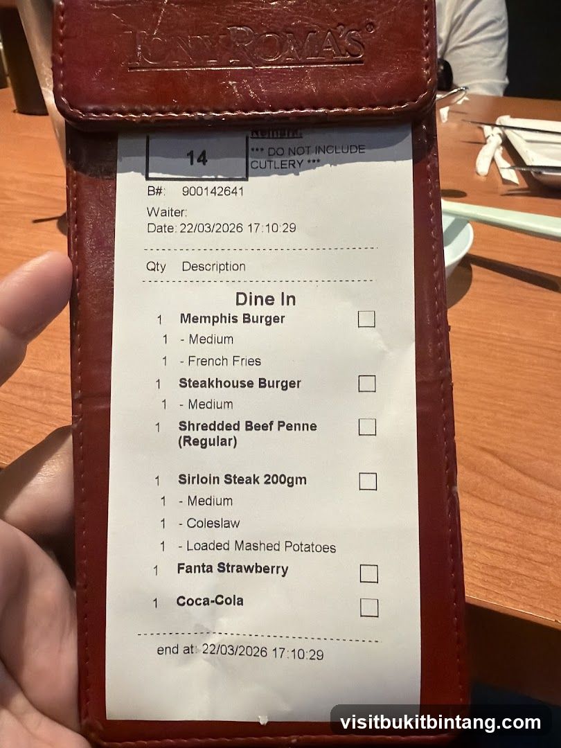 Tony Roma's Receipt