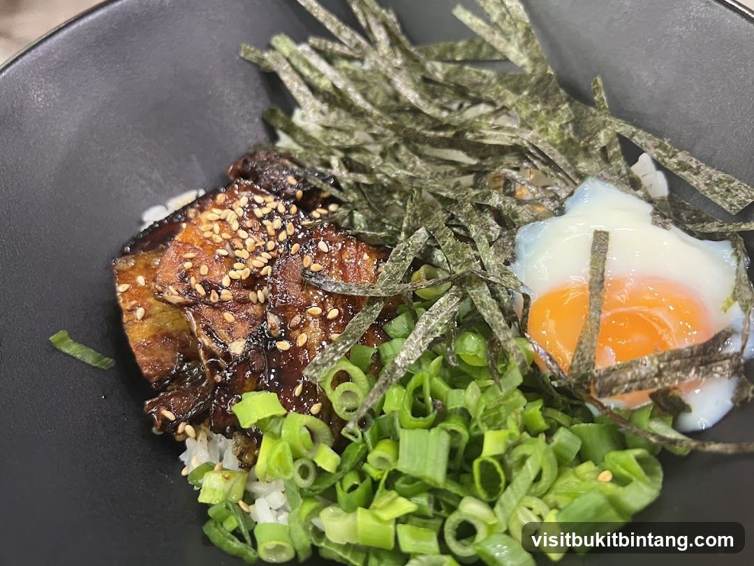 Rice bowl with grilled meat and egg