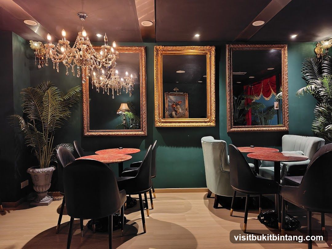 Elegant Seating Area with Chandeliers and Mirrors