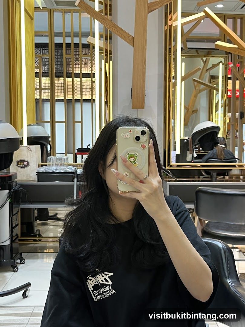 Woman taking a selfie in a salon