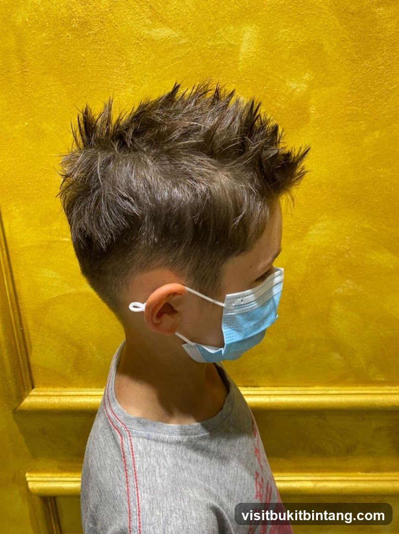 Spiky Haircut on a Child Wearing a Mask